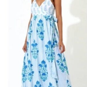 Oliphant Blue and White Floral Maxi Dress